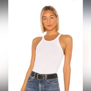 LNA Ribbed Skinny Racer Tank in White, s